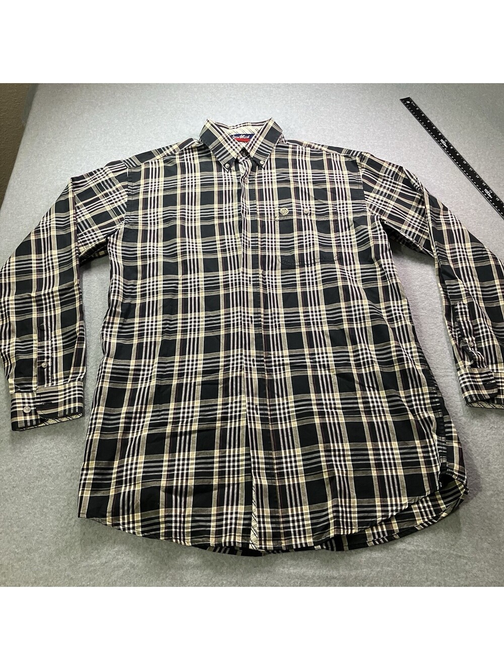 Wrangler George Strait Button Down Shirt Mens Large Tall Western Black Plaid